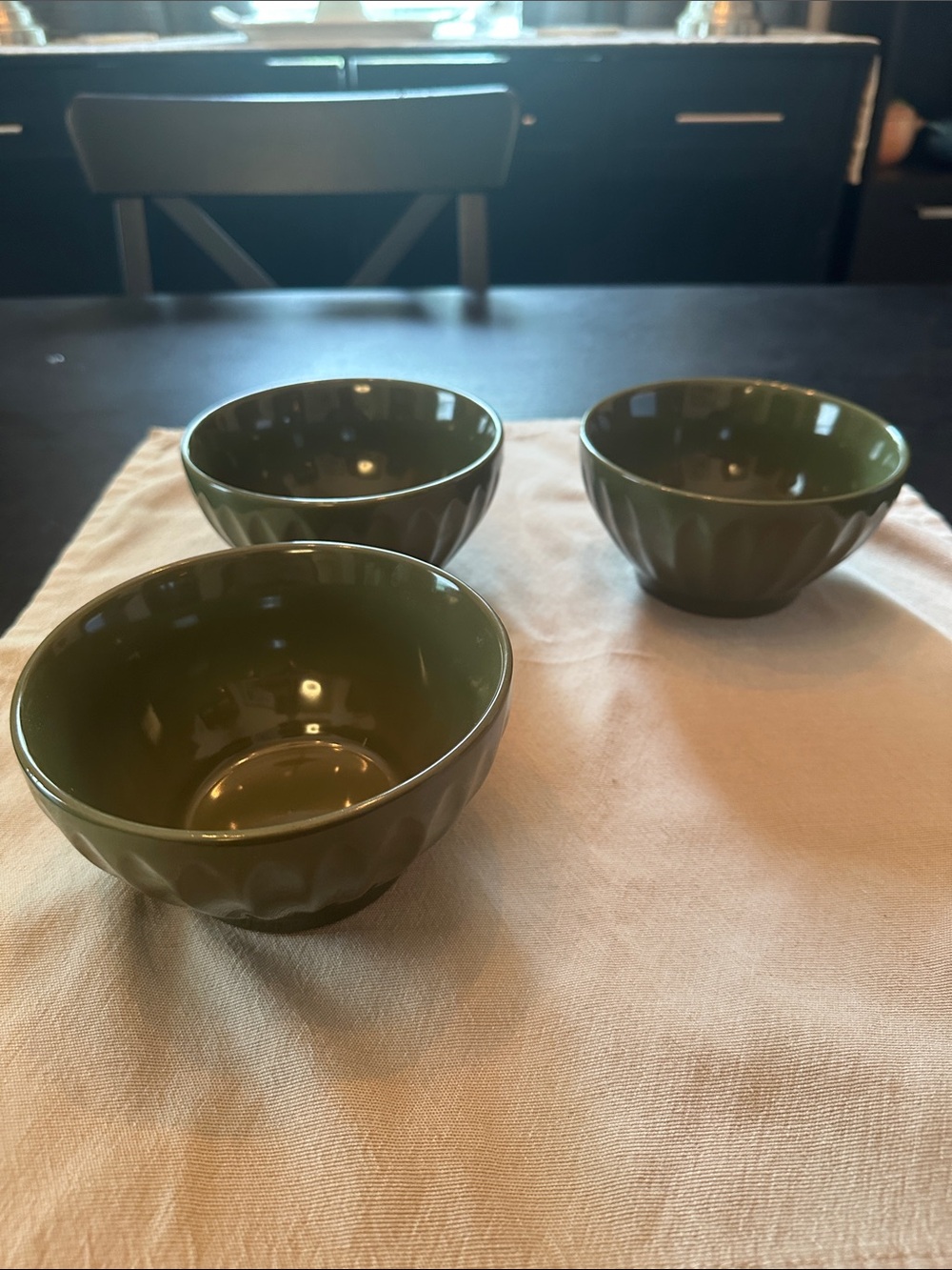 Croton Olive Green Ceramic Serving Bowl Set - 3 Pieces